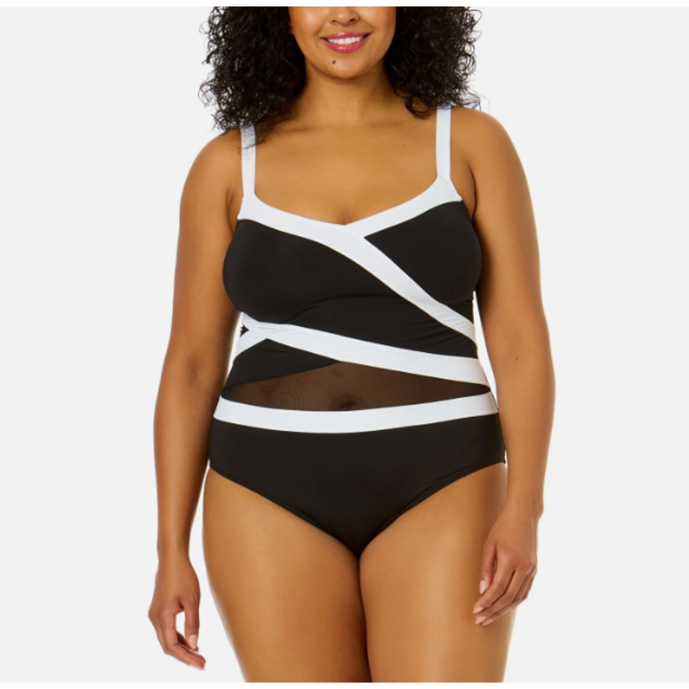 Anne Cole Plus Size Contrast-Trim Mesh-I Meshing Around Size 20W 15410